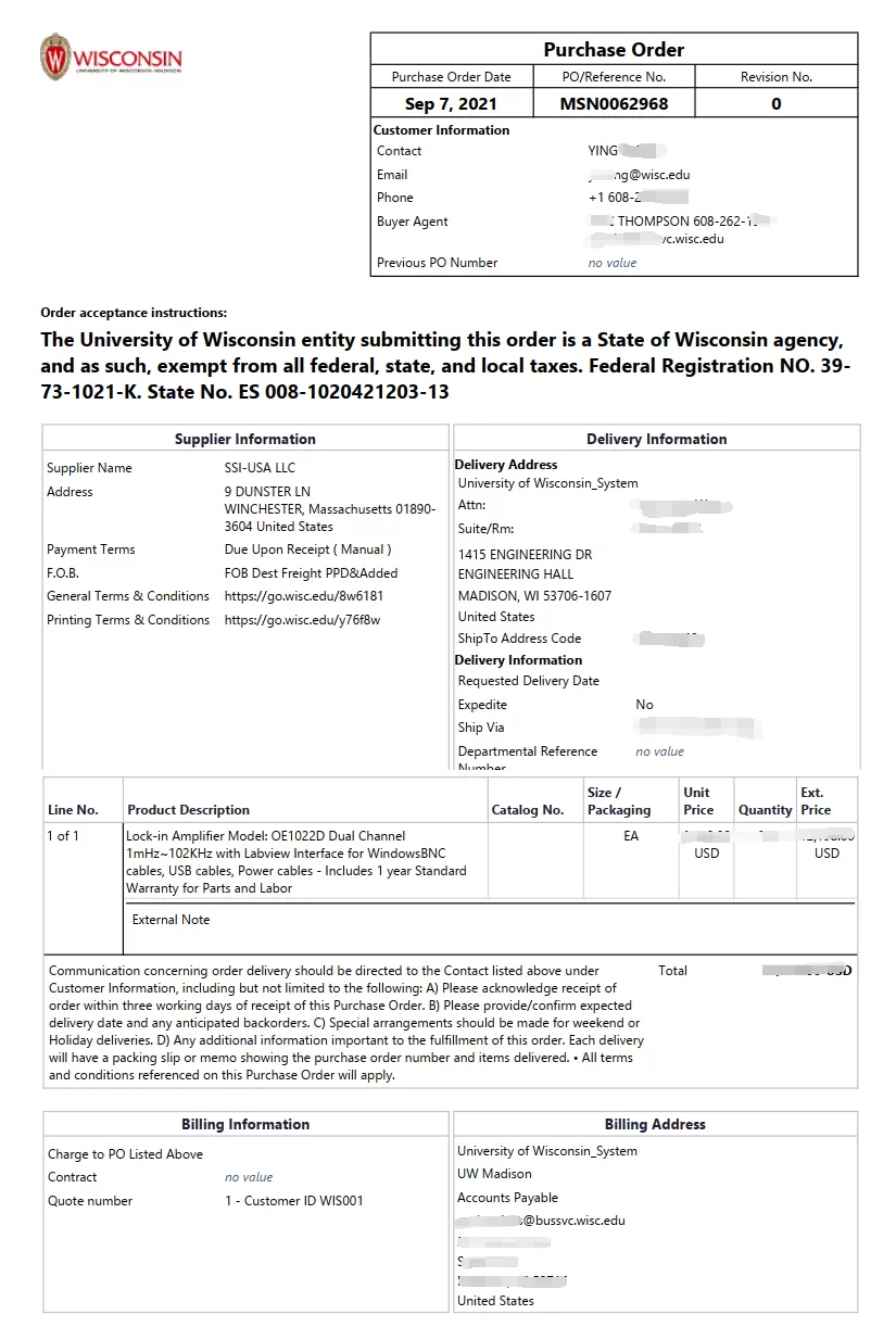 SSI Receives Order for Multiple Lock-in Amplifiers from University of Wisconsin