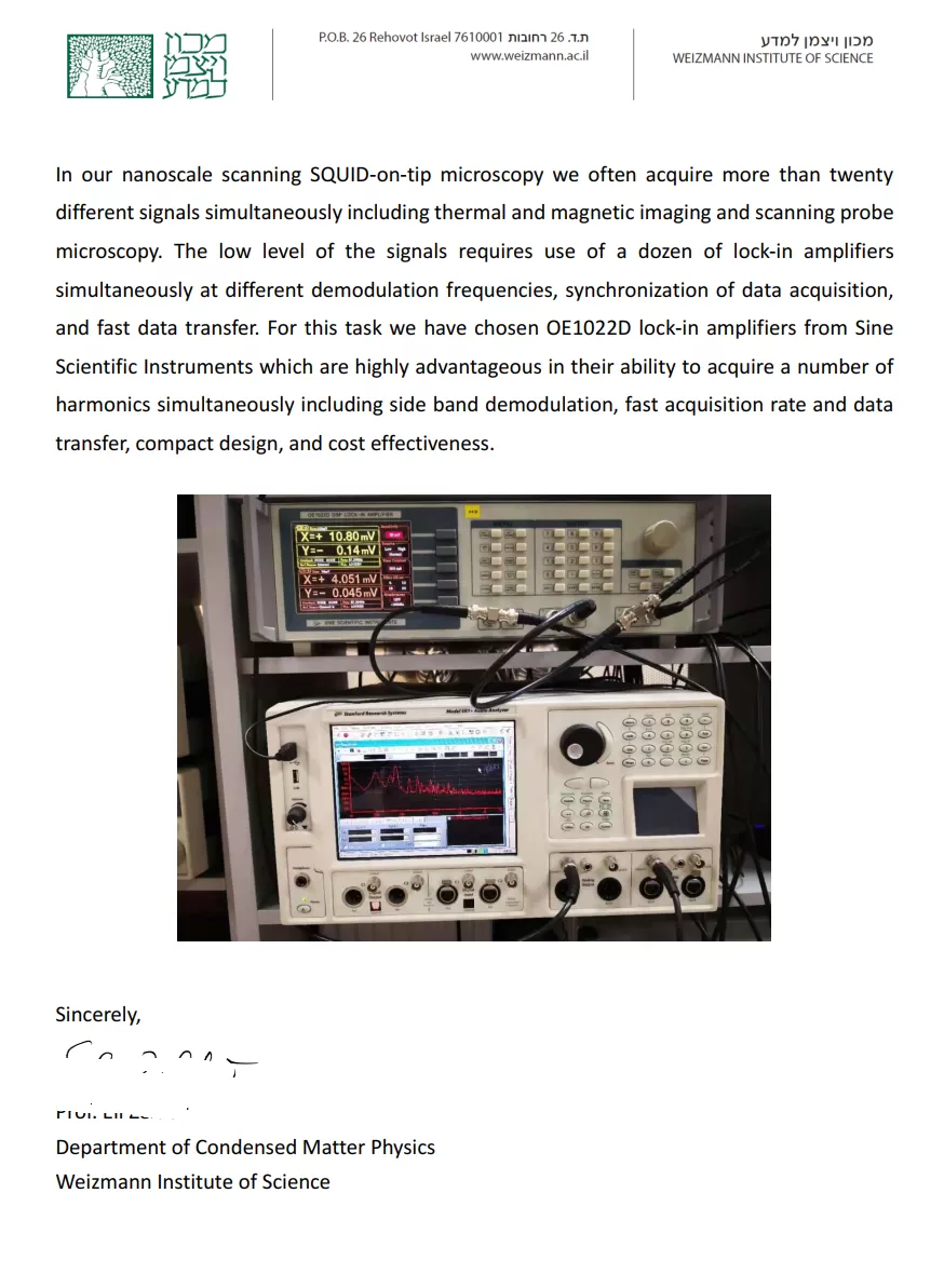 OE1022D Used in SQUID Scanning Microscope Measurements by the Witzman Institute of Israel