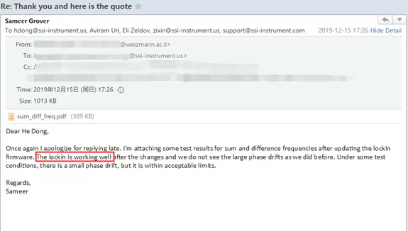 SSI Lock-in Amplifier Is Highly Praised by the Weizman Institute of Science in Israel